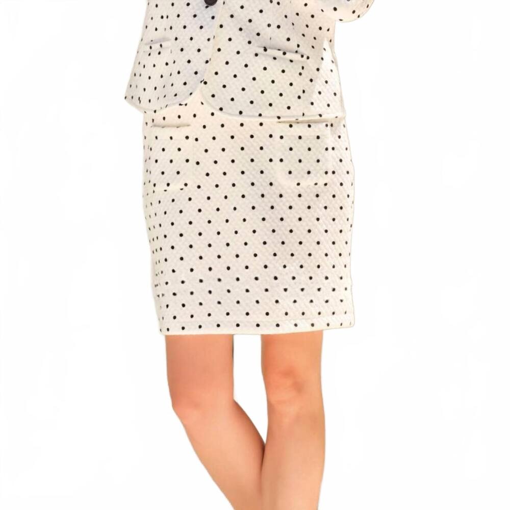 NEW DOLCEZZA polka dot knit skirt in off-white / black